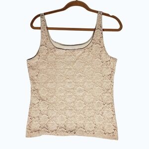 Floral Stretchy Lace Tank Top Tan Deep Scoop Neck Fitted Y2K layered coquette